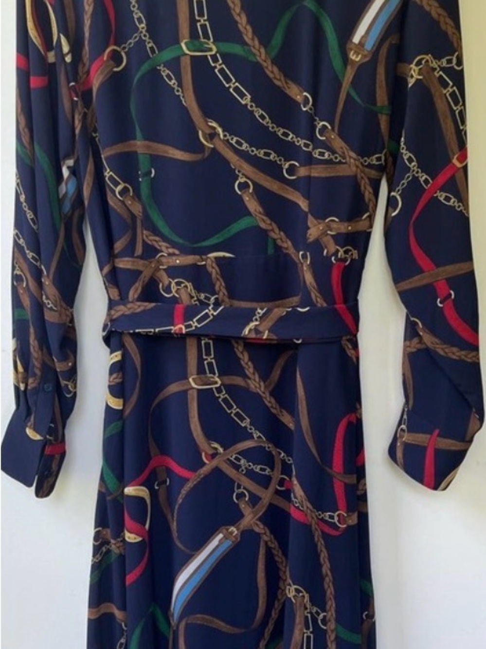 Ralph Lauren Navy Chain-Print Long Sleeve Shirt Dress - Picture 4 of 4